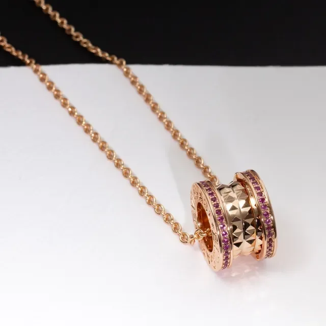 Bvlgari B.zero1 Rose Gold Pavé Gemstone Rotating Triple-Ring Necklace 4