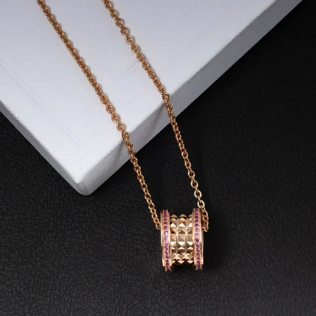 Bvlgari B.zero1 Rose Gold Pavé Gemstone Rotating Triple-Ring Necklace 5