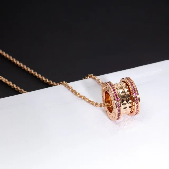 Bvlgari B.zero1 Rose Gold Pavé Gemstone Rotating Triple-Ring Necklace 6