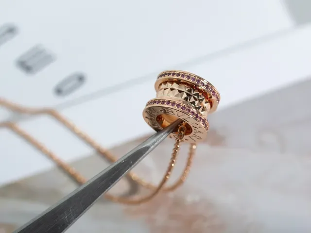 Bvlgari B.zero1 Rose Gold Pavé Gemstone Rotating Triple-Ring Necklace 7