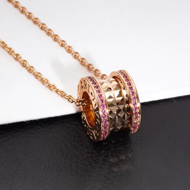 Bvlgari B.zero1 Rose Gold Pavé Gemstone Rotating Triple-Ring Necklace 8