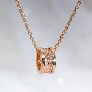 Bvlgari B.zero1 Triple Interlocking Ring Pavé Diamond Rose Gold Necklace