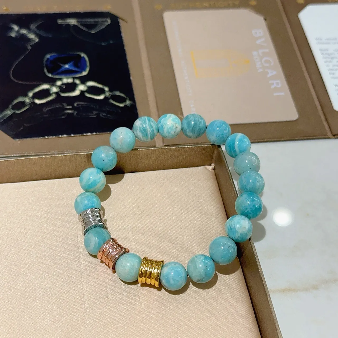 Bvlgari Beaded Turquoise and Multi-Metal Spacer Bracelet 2
