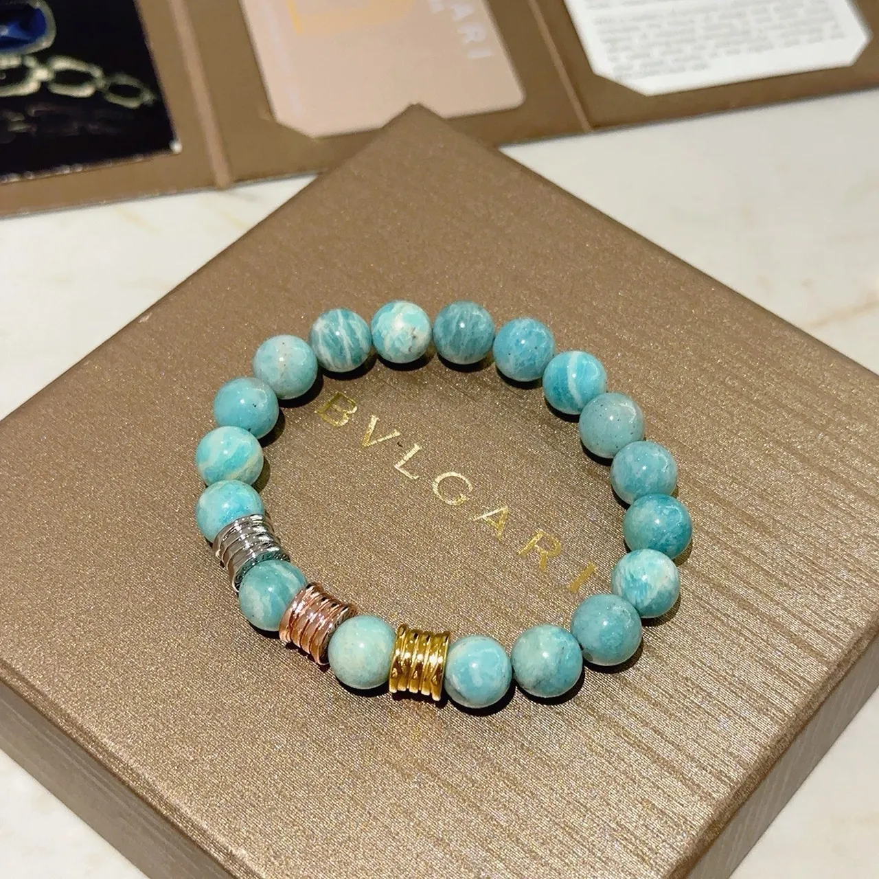 Bvlgari Beaded Turquoise and Multi-Metal Spacer Bracelet 4