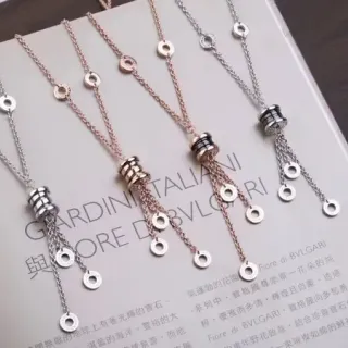Bvlgari Fiore di Silver Gold Cylindrical Pendant Tassel-Chain Dangles Necklace