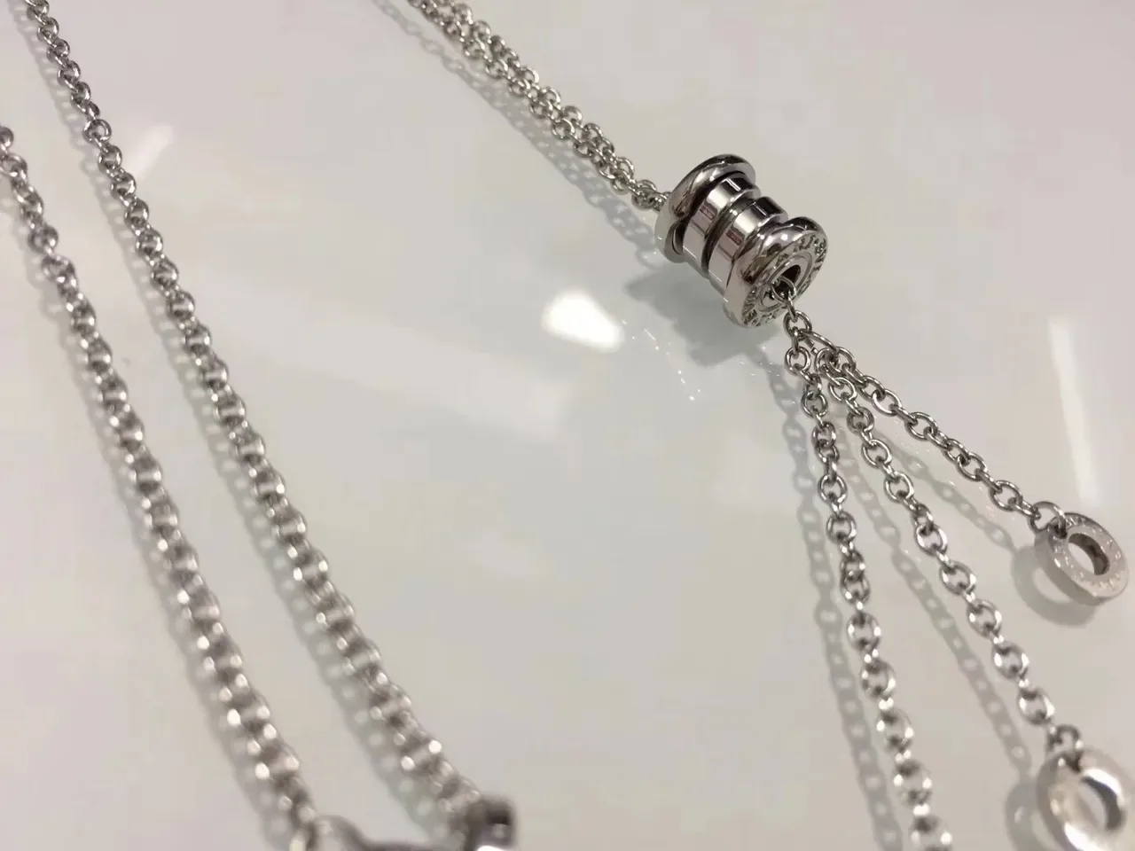 Bvlgari Fiore di argent et or pendentif cylindrique dangles chaîne de franges collier 2