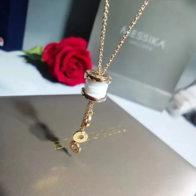 Bvlgari Fiore di argent et or pendentif cylindrique dangles chaîne de franges collier 8
