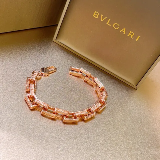 Bvlgari Geometric Rectangular Link Rose-Gold Bracelet 6