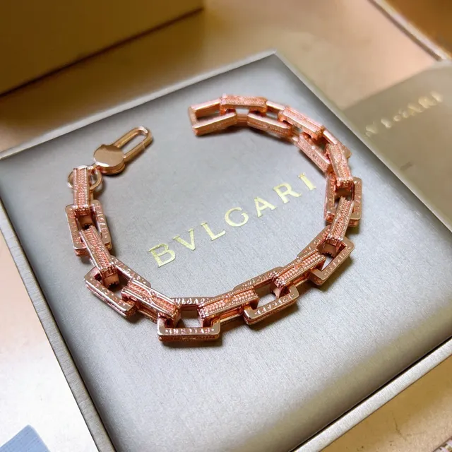 Bvlgari Geometric Rectangular Link Rose-Gold Bracelet 7