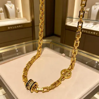 Bvlgari Gold Black Link Chain Enamel Accents Necklace