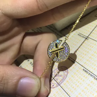 Bvlgari Gold-Tone Pavé Crystal Disc Pendant Necklace