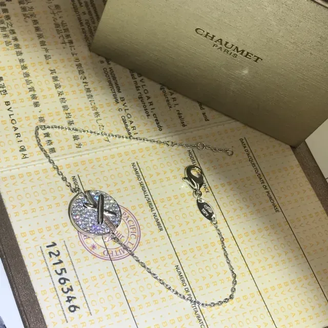 Bvlgari Gold-Tone Pavé Crystal Disc Pendant Necklace 2
