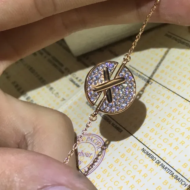 Bvlgari Gold-Tone Pavé Crystal Disc Pendant Necklace 5