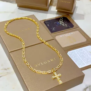 Bvlgari Gold-Tone Pavé-Set Cross Pendant Necklace
