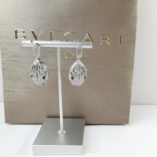 Bvlgari पवे़-Set ज्यामितीय बूँद आकृति इमरल्ड अकेंट ईयररिंग्स