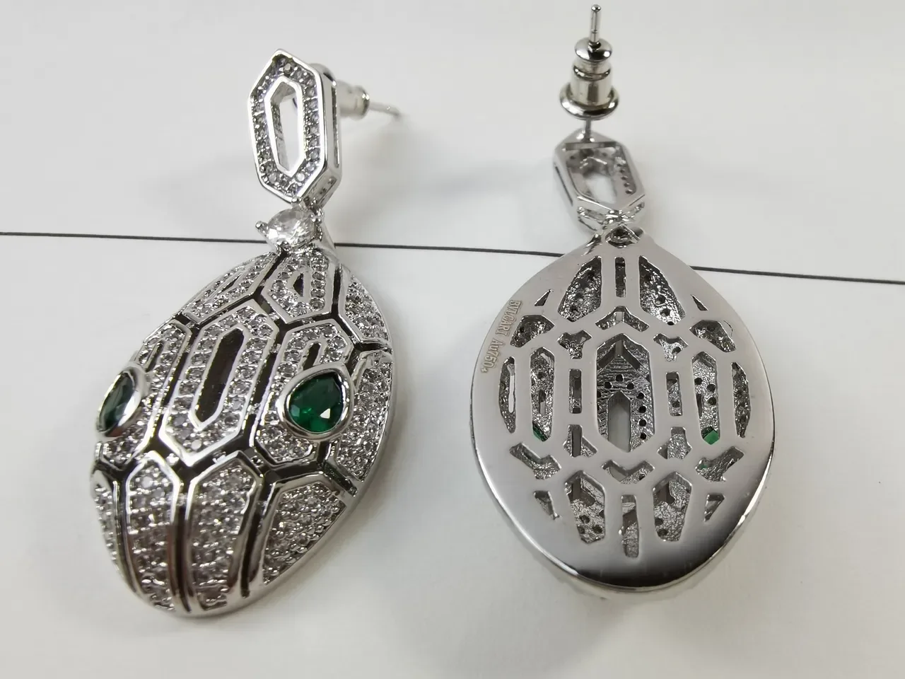 Bvlgari Pavé-Set Geometric Teardrop Emerald Accent Earrings 3