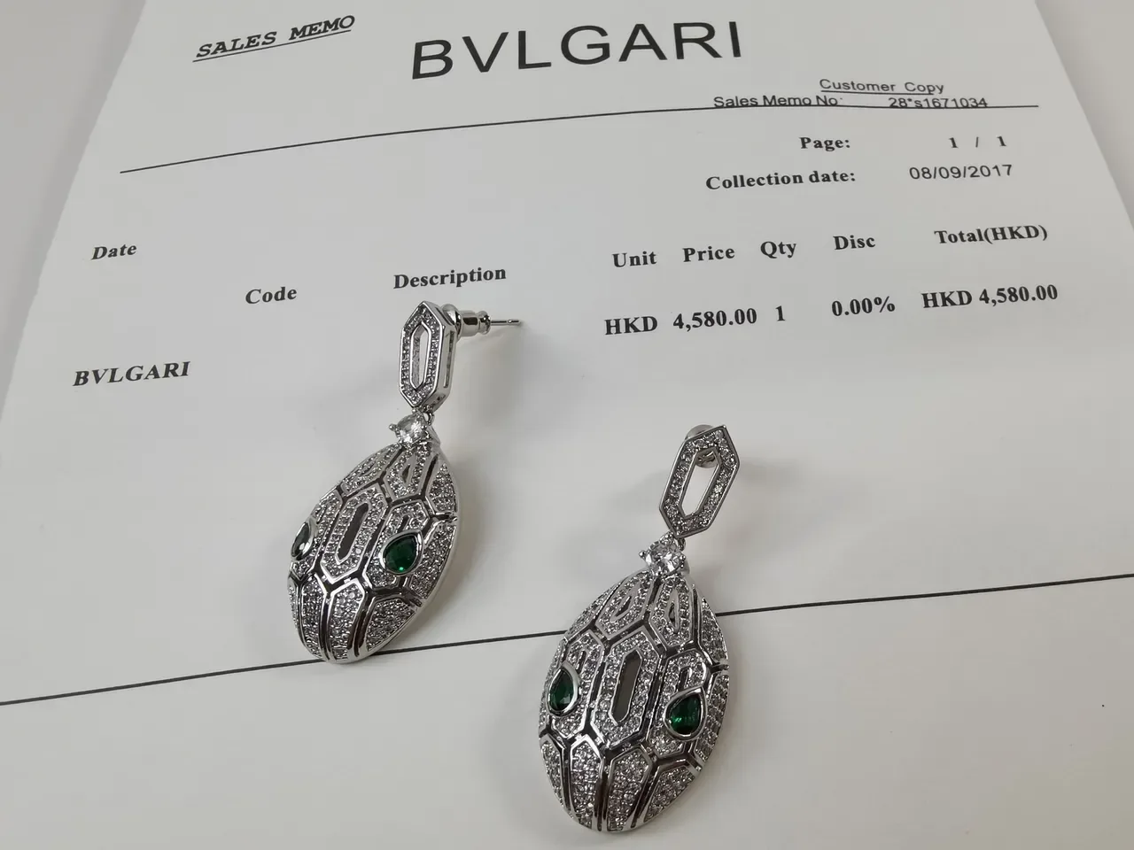 Bvlgari Pavé-Set Geometric Teardrop Emerald Accent Earrings 5