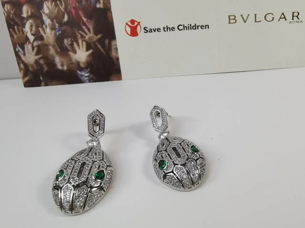 Bvlgari Pavé-Set Geometric Teardrop Emerald Accent Earrings 9