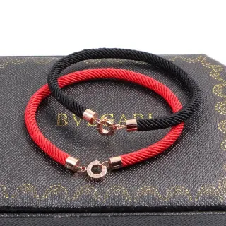 Bvlgari लाल काला ब्रेडेड कॉर्ड रोज़-गोल्ड टोन हार्डवेयर कंगन