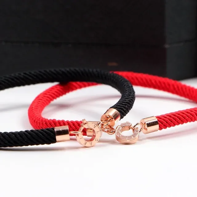 Bvlgari Bracelet Cordon Tressé Rouge Noir Hardware Or Rose 2