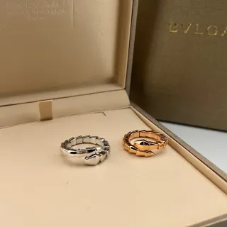 Bvlgari Serpenti Silver Gold Articulated Serpentine Band Segmented Geometric Links Ring