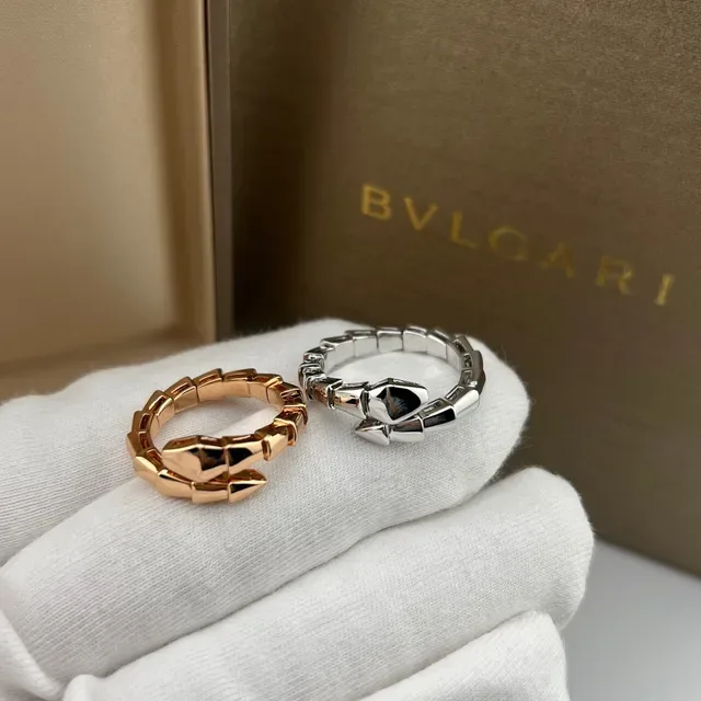 Bvlgari Serpenti Silver Gold Articulated Serpentine Band Segmented Geometric Links Ring 3
