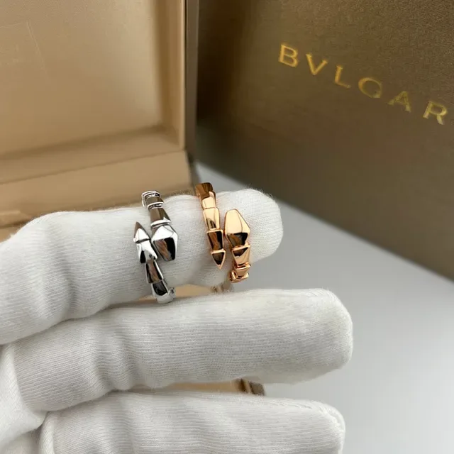 Bvlgari Serpenti Silver Gold Articulated Serpentine Band Segmented Geometric Links Ring 4