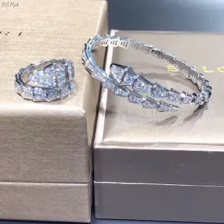 Bvlgari Serpenti Silver White Serpentine Motif Pavé-Set Crystals Bracelet