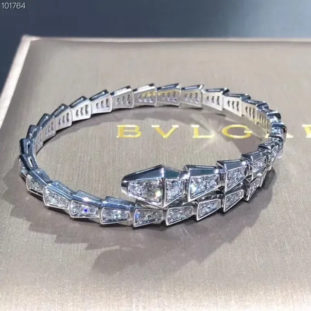 Bvlgari Serpenti سوار فضي أبيض نقشة الثعبان مرصعة بالبدلات 7