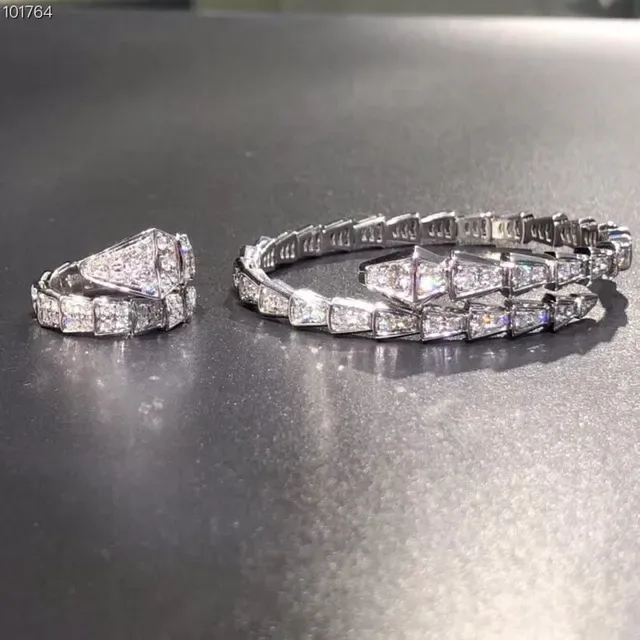 Bvlgari Serpenti سوار فضي أبيض نقشة الثعبان مرصعة بالبدلات 8