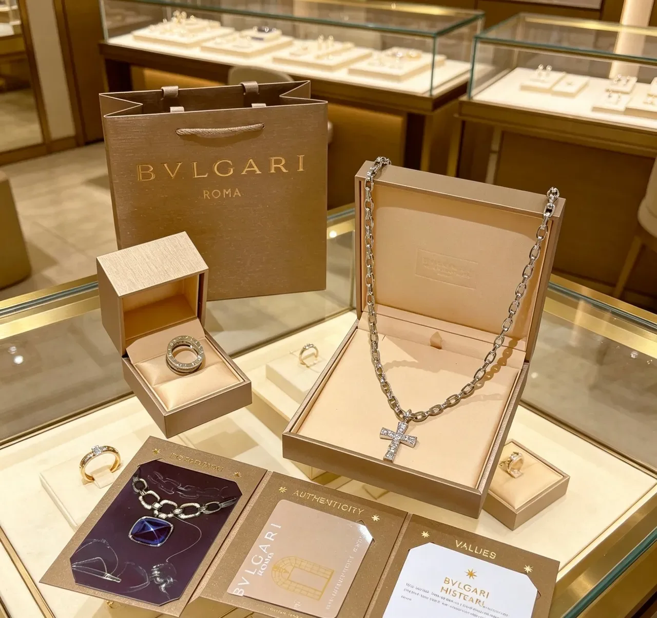Bvlgari Collier avec pendentif croix en argent pavé-set et chaîne à maillons courbés lourds 8