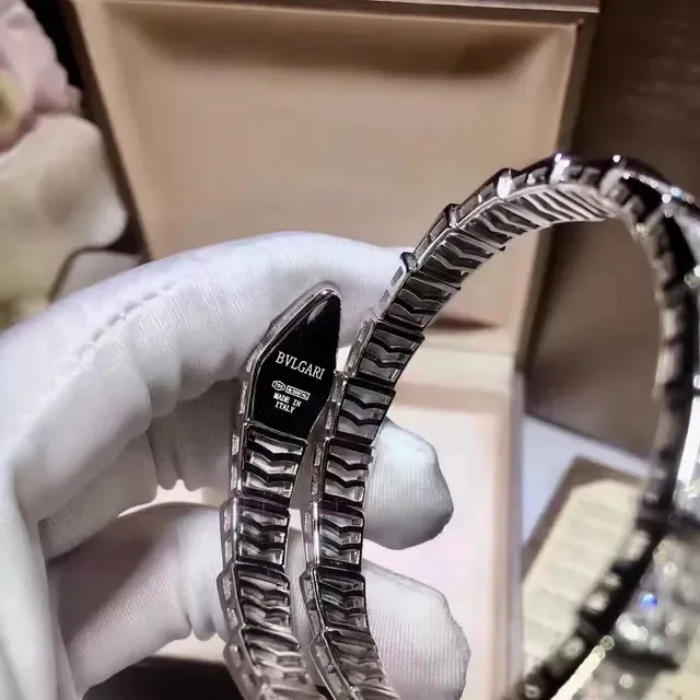 Bvlgari Prata Branca Pulseira Articulada Serpentina Pavé-Diamond 6