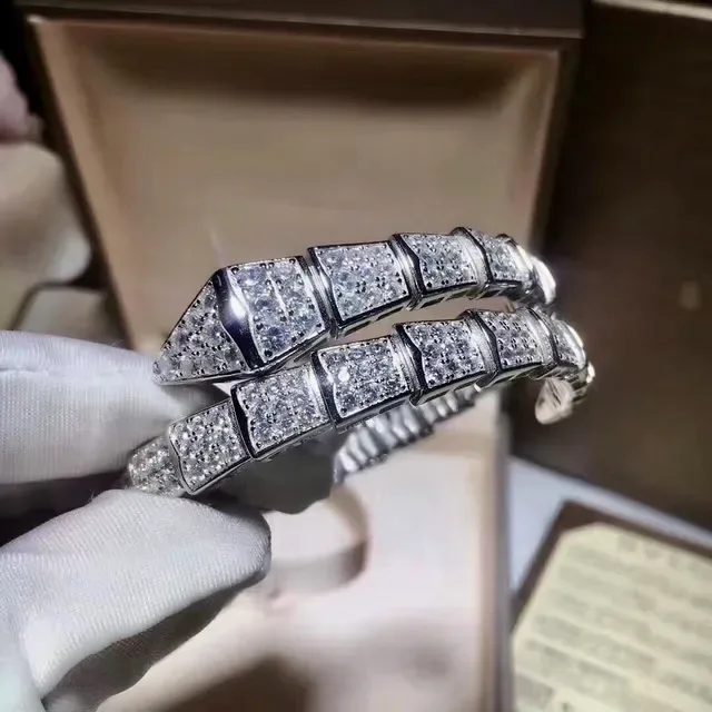 Bvlgari Prata Branca Pulseira Articulada Serpentina Pavé-Diamond 7