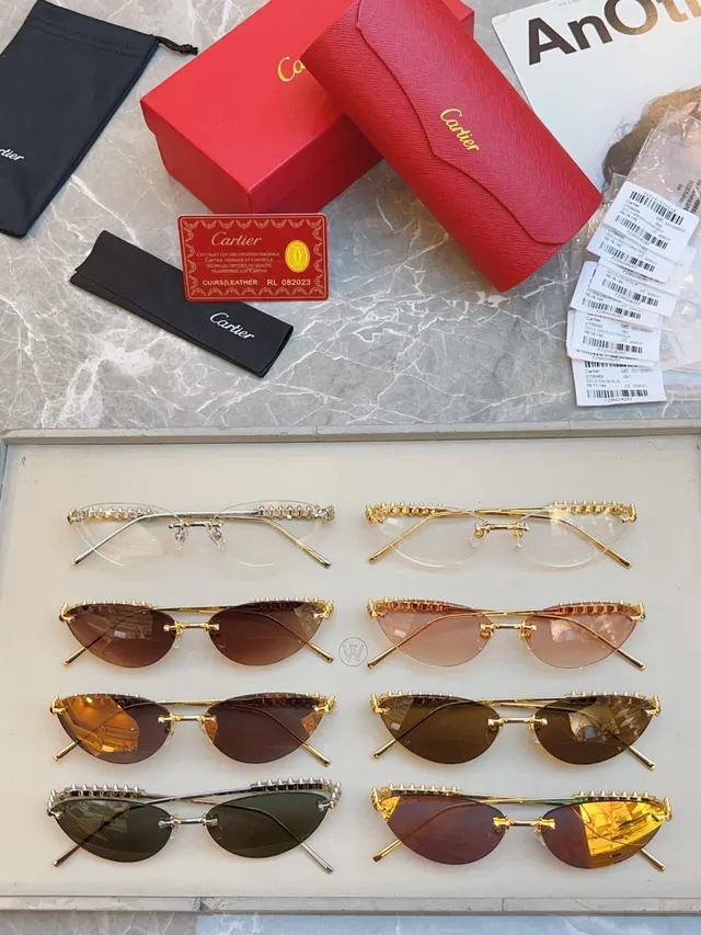Cartier Diabolo de Cartier doré avec picots sans bord œil de chat lunettes de soleil 2