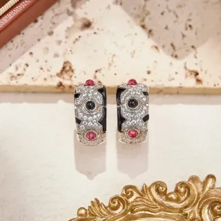 Cartier Diabolo Geometric Enamel and Diamond Hoop Earrings