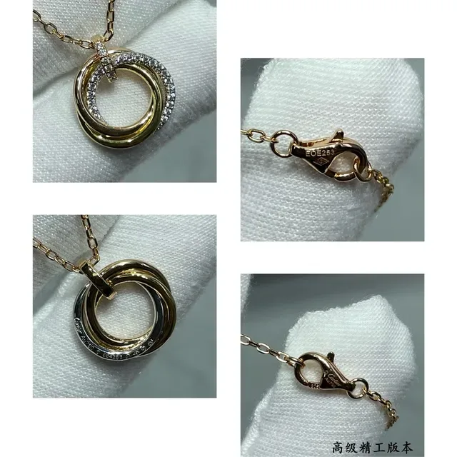 Colar Cartier Ouro Preto Interlocking Double-Ring Pendant Pavé-Diamond Accent 2