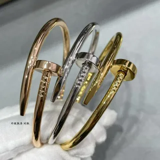 Cartier Gold Silver C-Shaped Bangle Nail Motif Bracelet