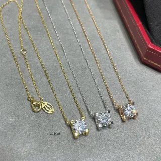 Cartier सोना चांदी सिंगल स्टोन पेंडेंट चार-प्रांग सेटिंग नेकलेस
