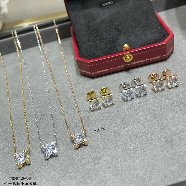 Cartier or argent pendentif solitaire réglage à quatre griffes collier 2