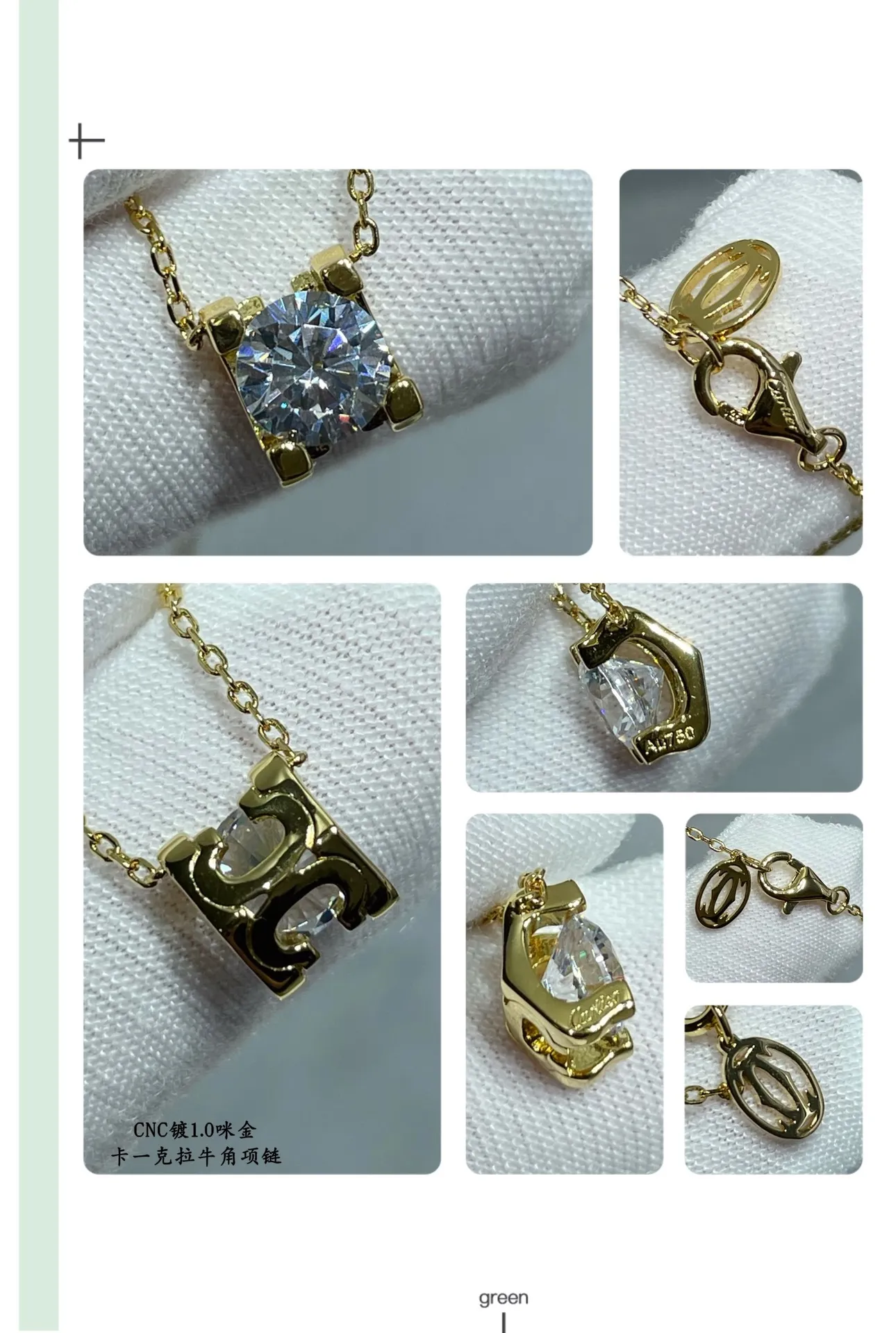 Cartier or argent pendentif solitaire réglage à quatre griffes collier 3