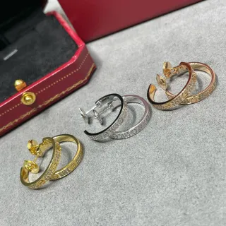 Cartier Juste un Clou Gold Black Open Hoop Pavé-Set Stones Earrings