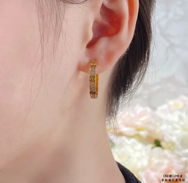Cartier Juste un Clou Boucles d'oreilles or noir motif ouvert Pavé-Set pierres 9
