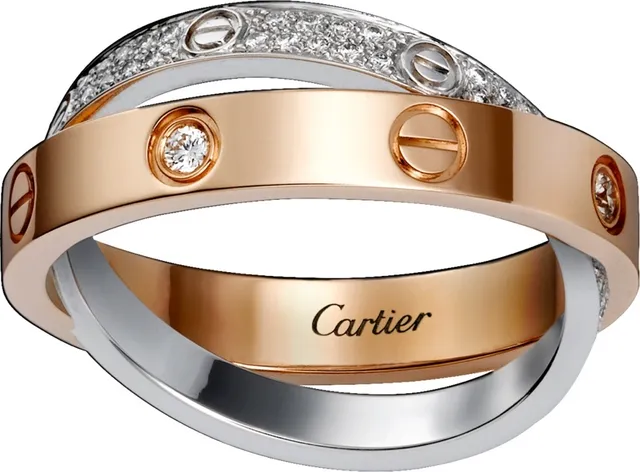 Bagues Cartier Love à double bande motif de vis pavées de diamants en or bicolore 6
