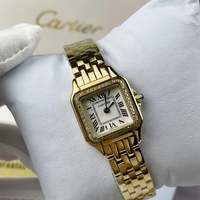 Cartier Panthère de Cartier بلون ذهبي إطار ماسي ساعة ميكانيكية 4