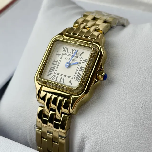 Cartier Panthère de Cartier بلون ذهبي إطار ماسي ساعة ميكانيكية 5