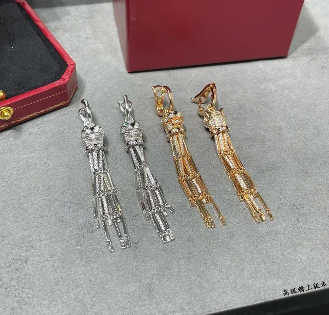 Cartier Panthère de boucles d'oreilles en argent et or tête de panthère couronnée Pavé franges de glands 6