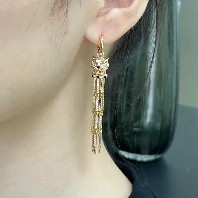 Cartier Panthère de boucles d'oreilles en argent et or tête de panthère couronnée Pavé franges de glands 7