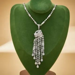 Cartier Panthère Diamond Panther Head Fringe Necklace