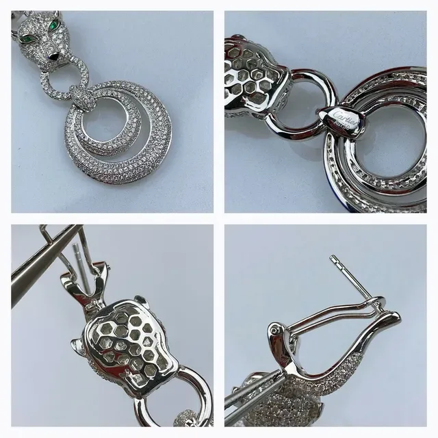 Boucles d'oreilles Cartier Panthère Tête de Panthère Pavé Diamants Œil Vert 4