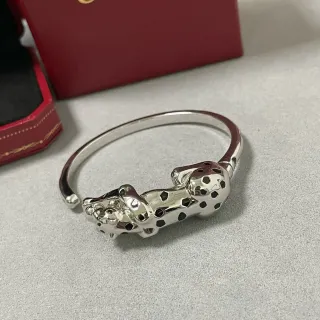 Cartier Panthère Panther Motif Silver and Black Enamel Bracelet